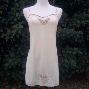 Vintage Exquisite Form Slip Dress Womens Small Yellow Floral Embroidery Lingerie